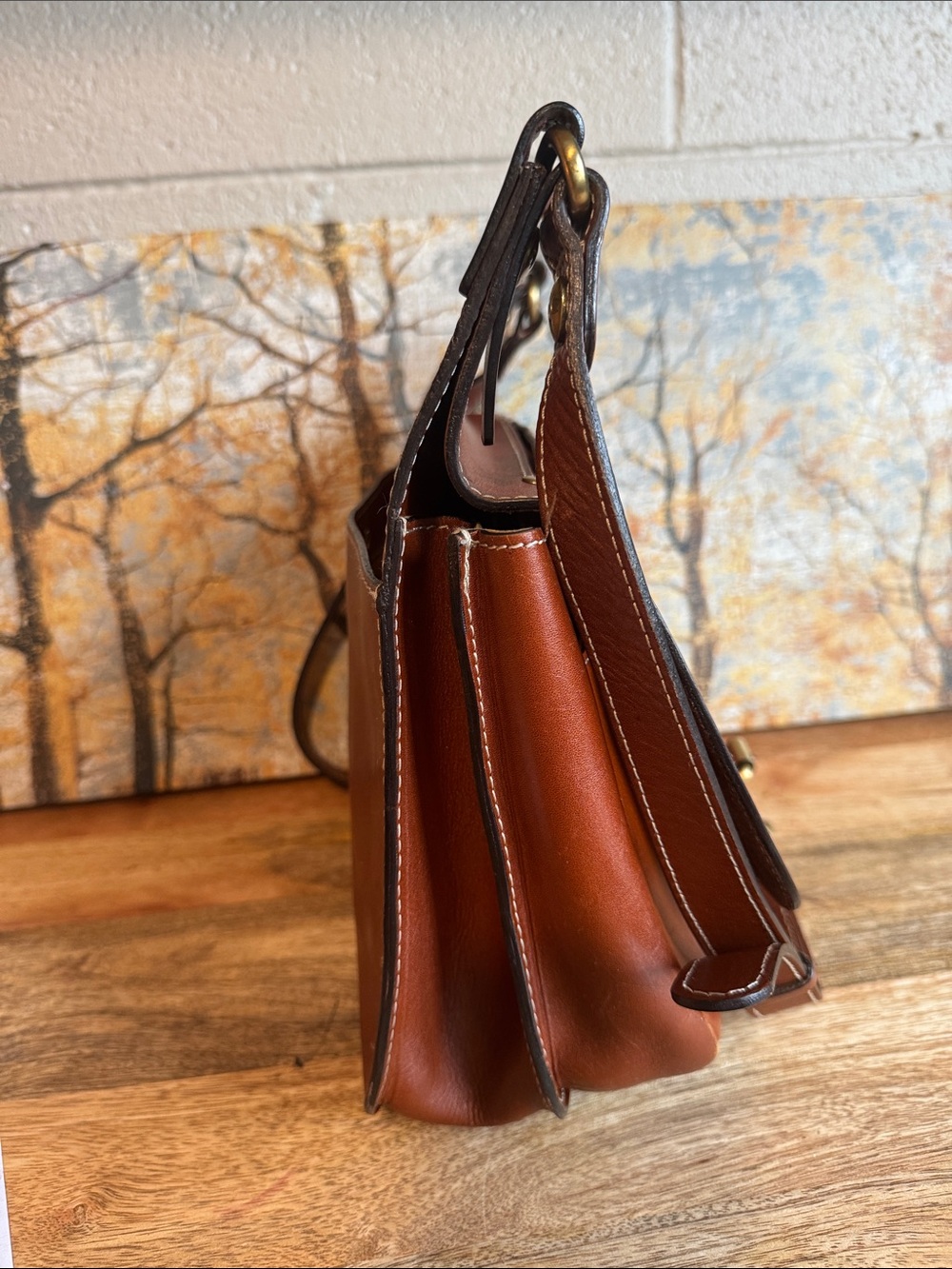 Patricia Nash British Tan Full Grain  Leather Crossbody / Saddle Bag Brass - Picture 5 of 16